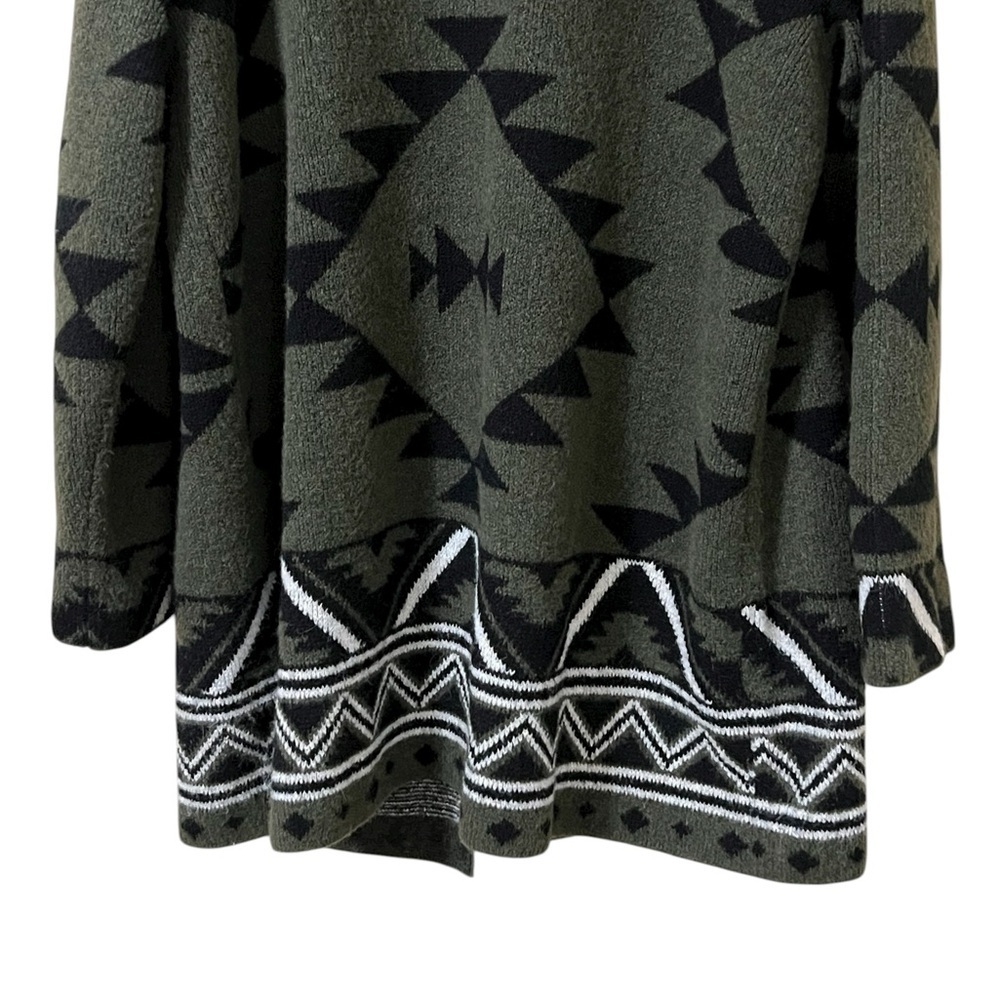 Frye geometric print Aztec green and black open front long line cardigan sweater - Picture 6 of 11